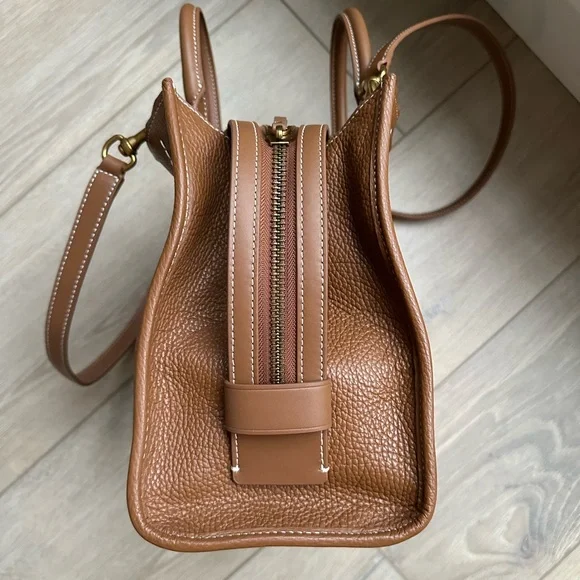 QUINCE Italian Leather Cognac Medium Convertible Satchel Bag - Picture 9 of 13